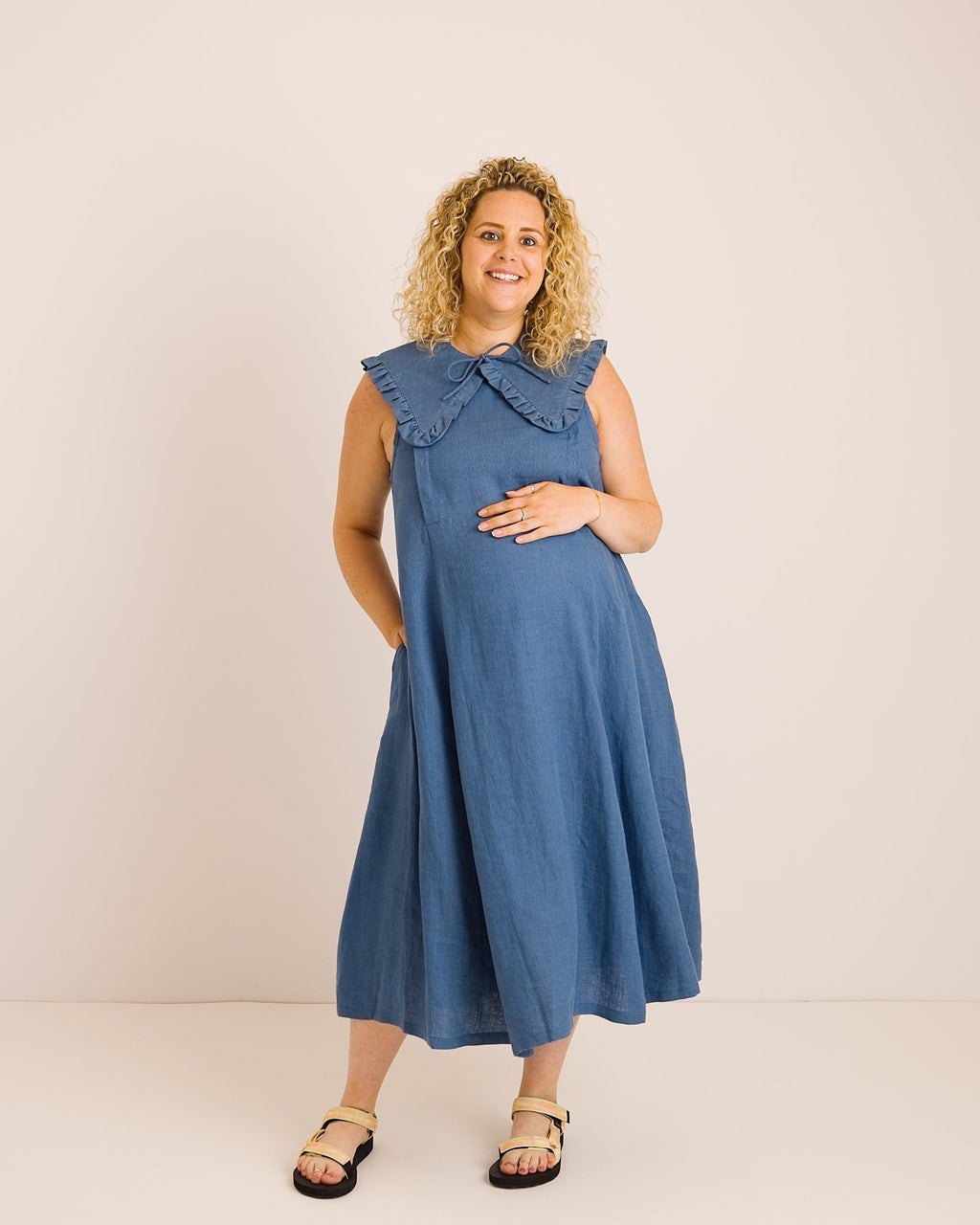 Journy Lucy Maternity / Breastfeeding Linen Dress - Aegean Blue
