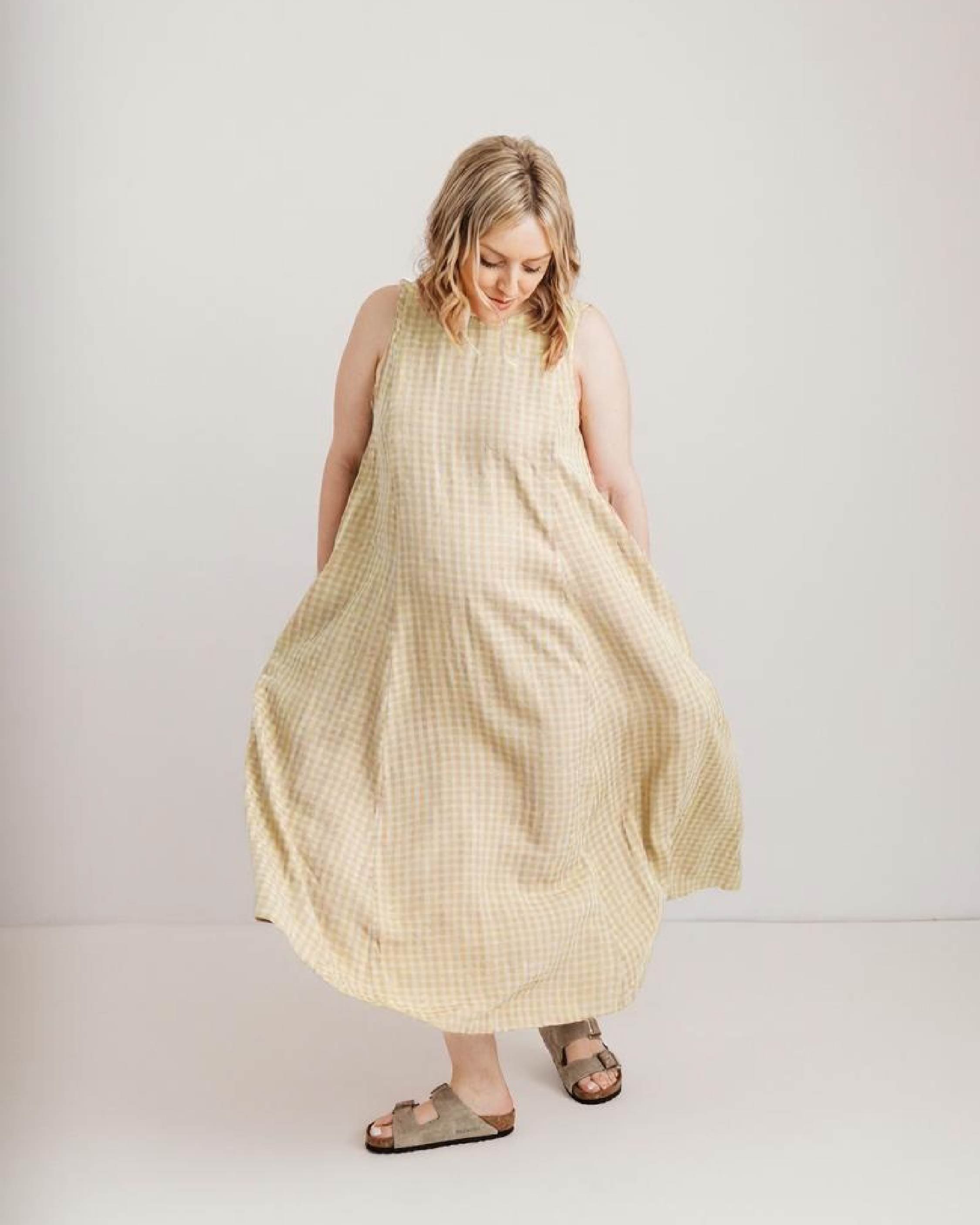 Journy Lucy Maternity / Breastfeeding Dress - Butter Yellow Check Tencel