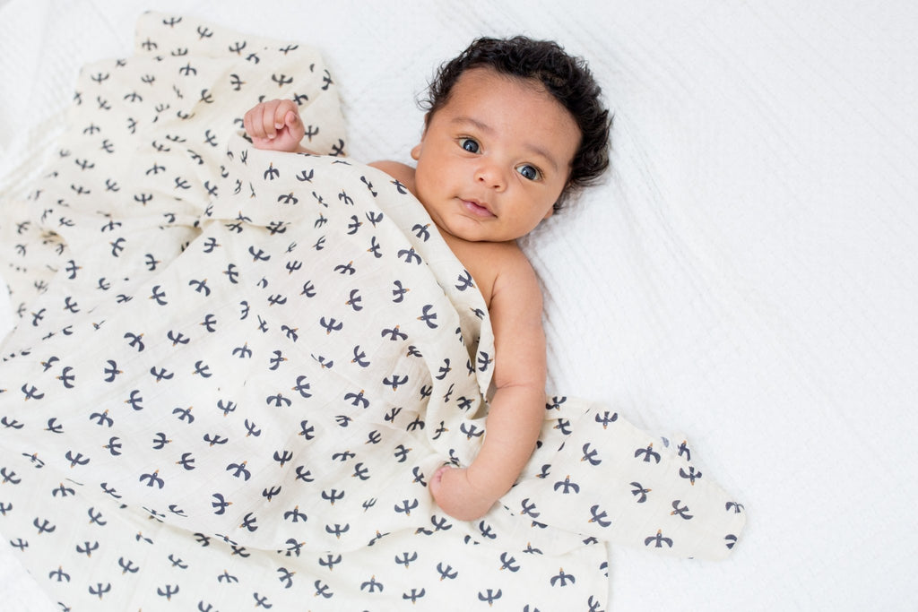Lulujo - 2 Pack Cotton Swaddles - Blackbird / Mudcloth (100cm x100cm) - Baby&More