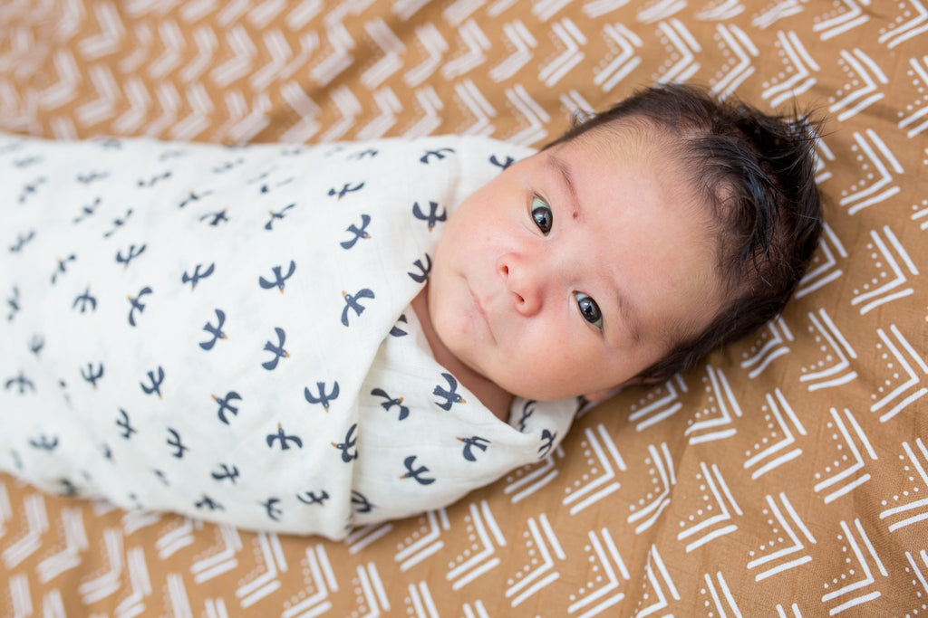 Lulujo - 2 Pack Cotton Swaddles - Blackbird / Mudcloth (100cm x100cm) - Baby&More