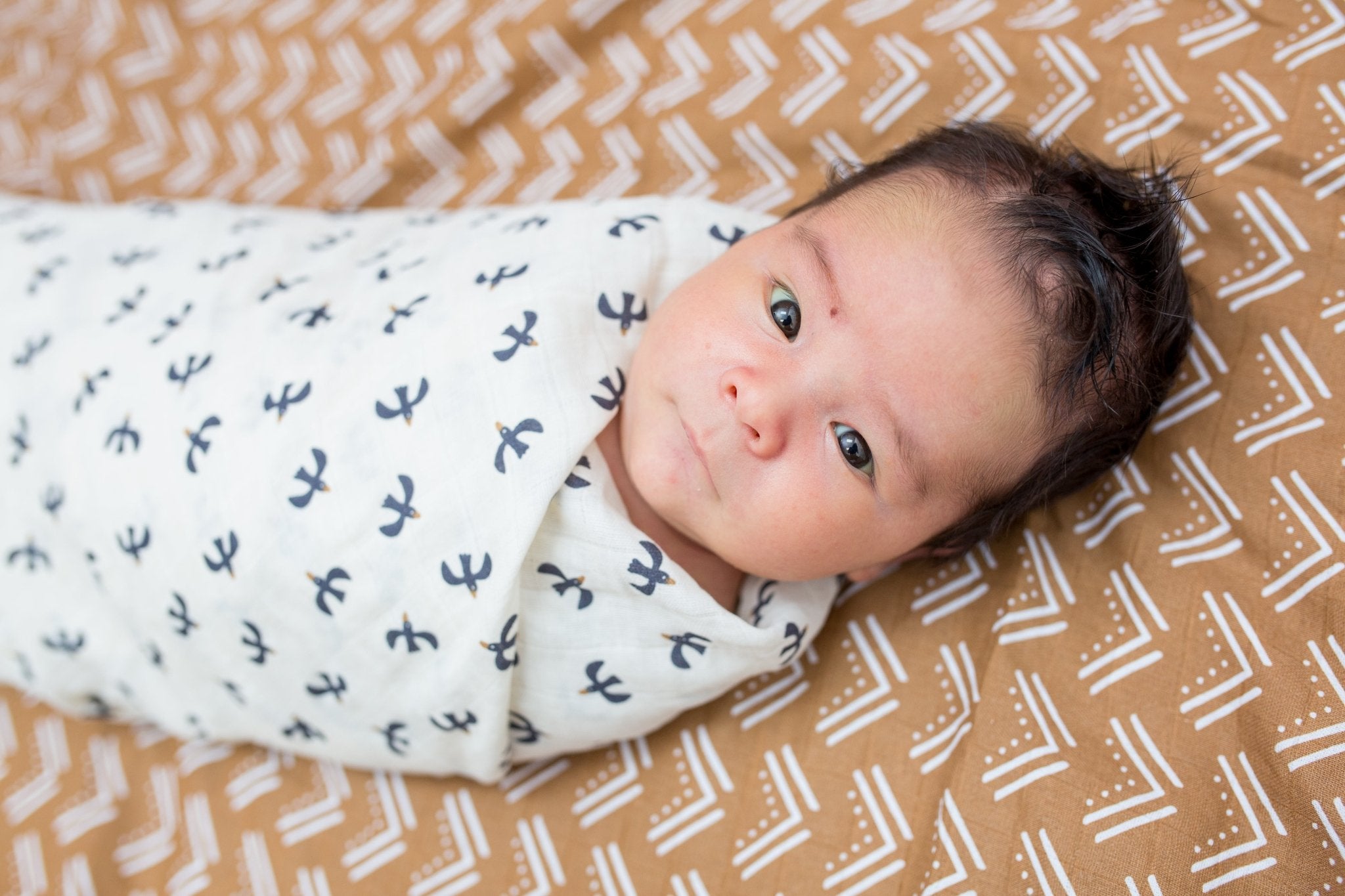 Lulujo - 2 Pack Cotton Swaddles - Blackbird / Mudcloth (100cm x100cm) - Baby&More