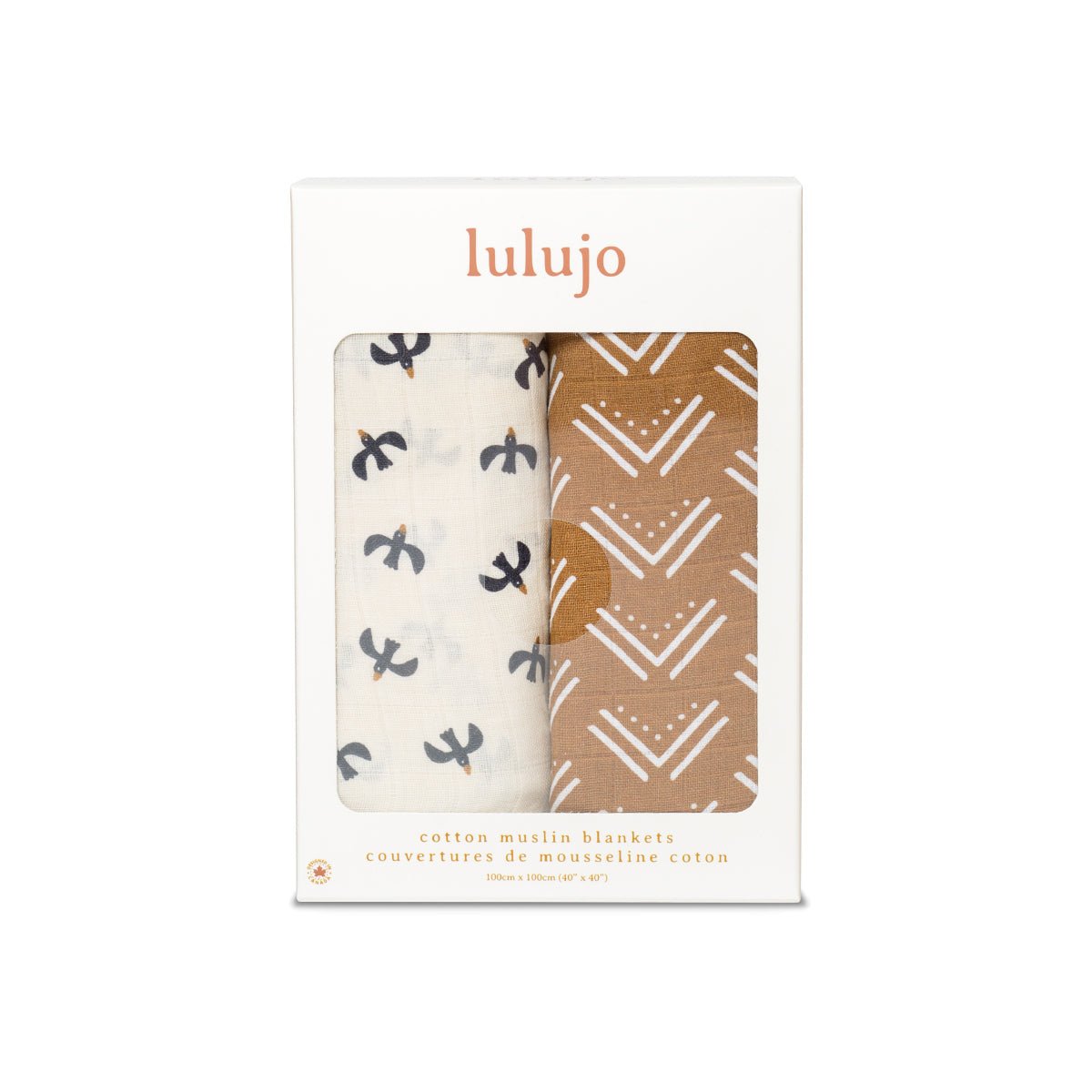 Lulujo - 2 Pack Cotton Swaddles - Blackbird / Mudcloth (100cm x100cm) - Baby&More