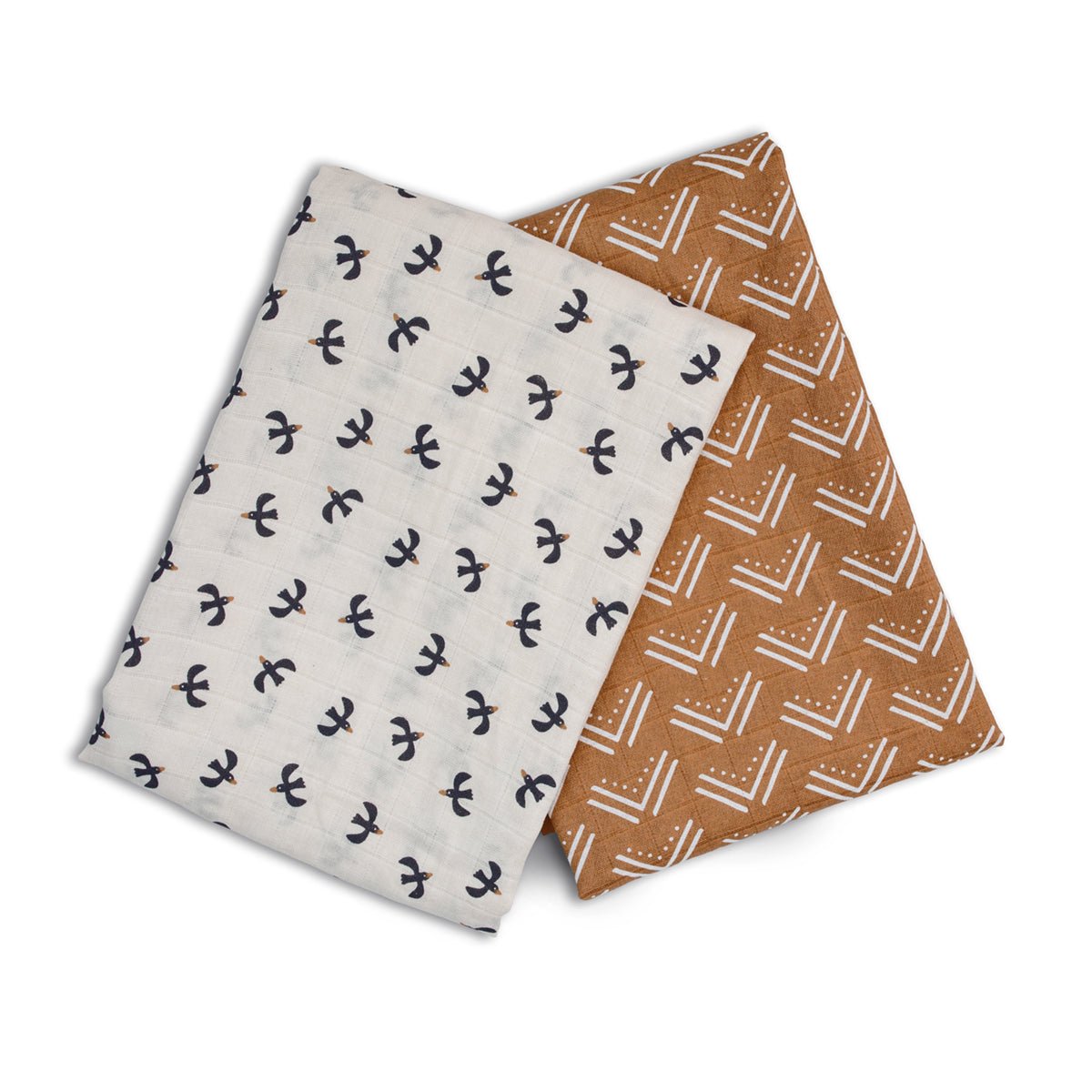 Lulujo - 2 Pack Cotton Swaddles - Blackbird / Mudcloth (100cm x100cm) - Baby&More