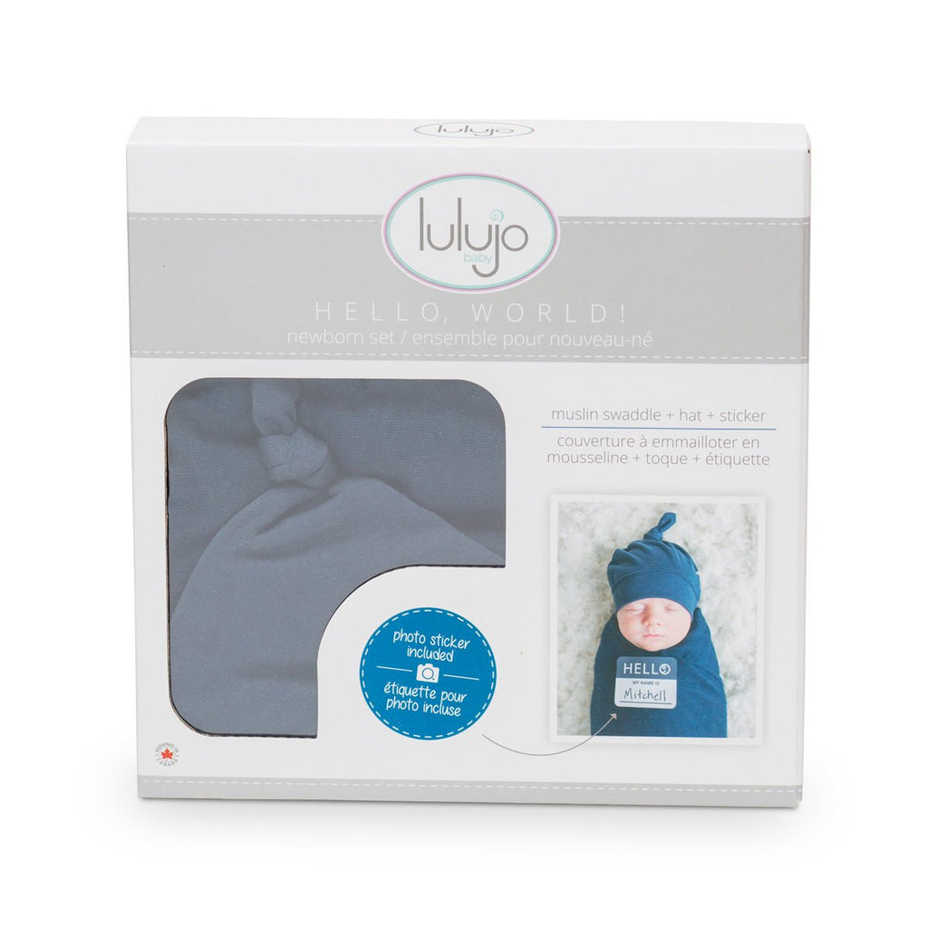 Lulujo - Bamboo Hat and Blanket New Baby Gift Set - Navy - Baby&More