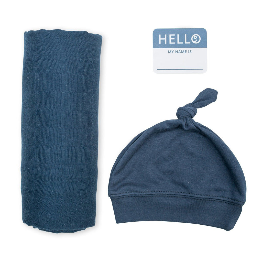 Lulujo - Bamboo Hat and Blanket New Baby Gift Set - Navy - Baby&More