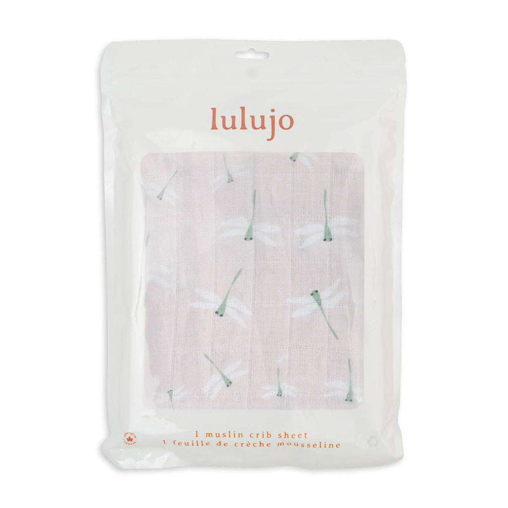 Lulujo - Cotton Fitted Cot Sheet - Dragonflies (135cm x 70cm) - Baby&More