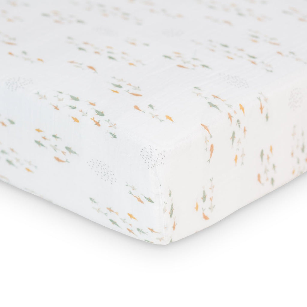 Lulujo - Cotton Fitted Cot Sheet - Fish (135cm x 70cm) - Baby&More