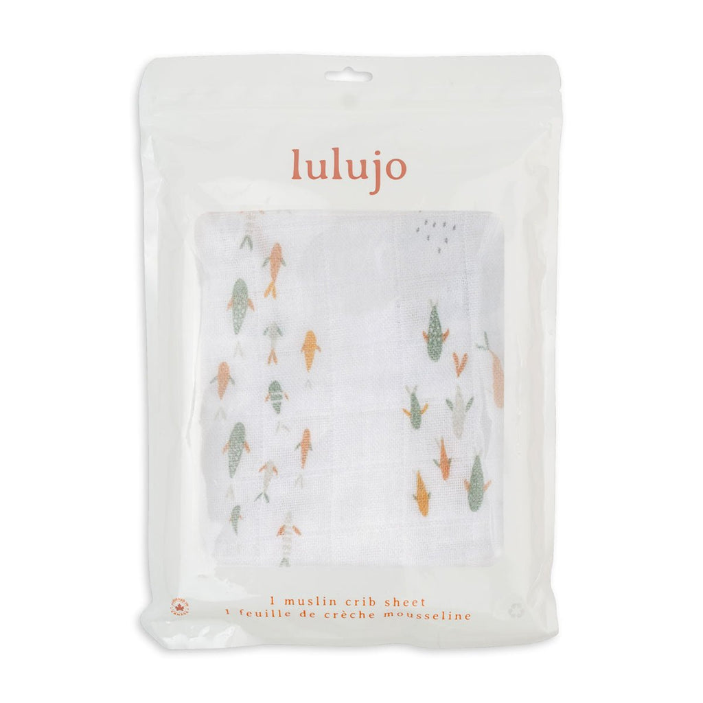 Lulujo - Cotton Fitted Cot Sheet - Fish (135cm x 70cm) - Baby&More