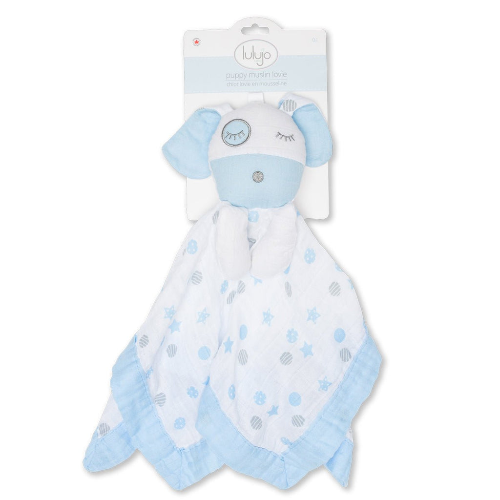 Lulujo - Cotton Muslin Lovie Comforter Blanket - Blue Puppy - Baby&More
