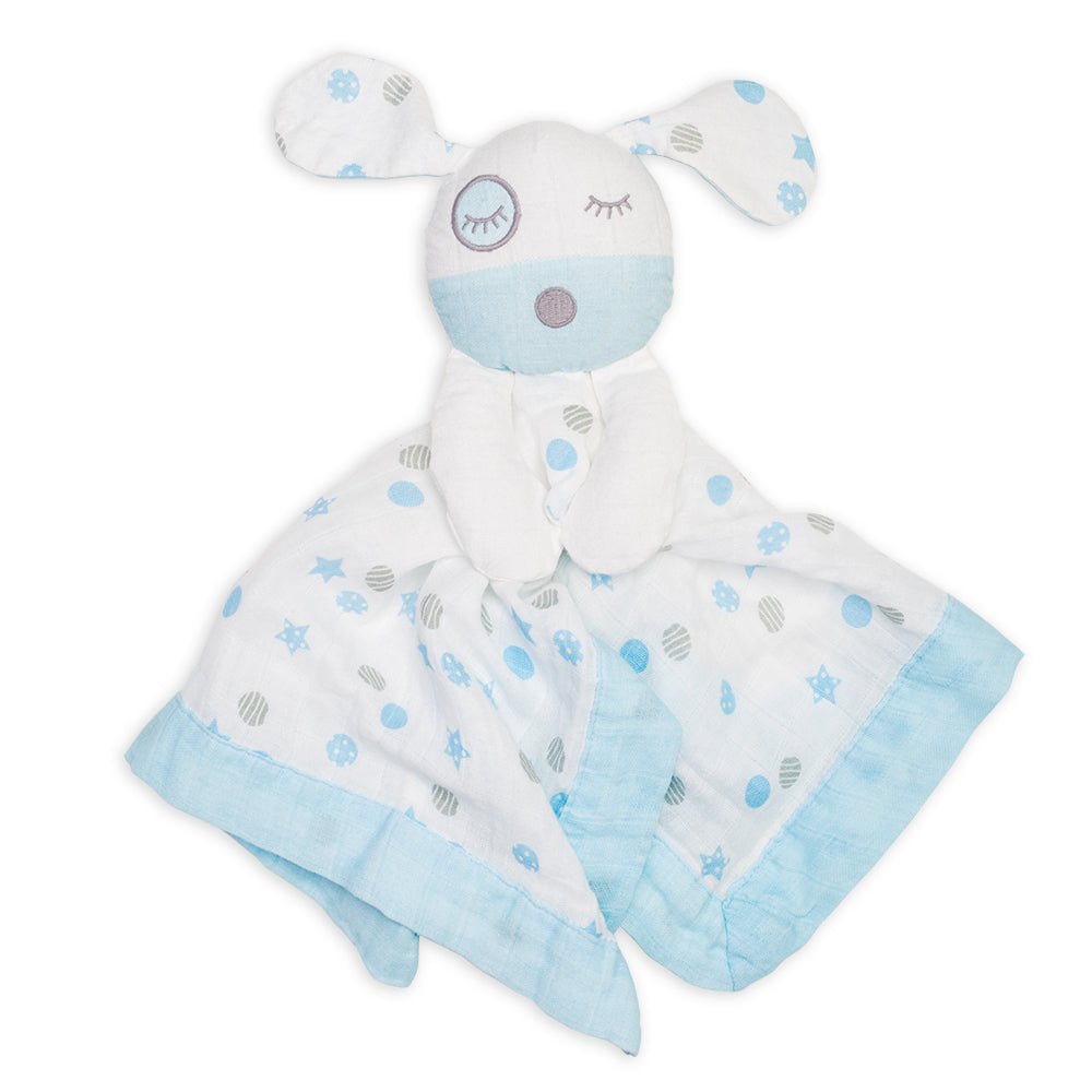 Lulujo - Cotton Muslin Lovie Comforter Blanket - Blue Puppy - Baby&More
