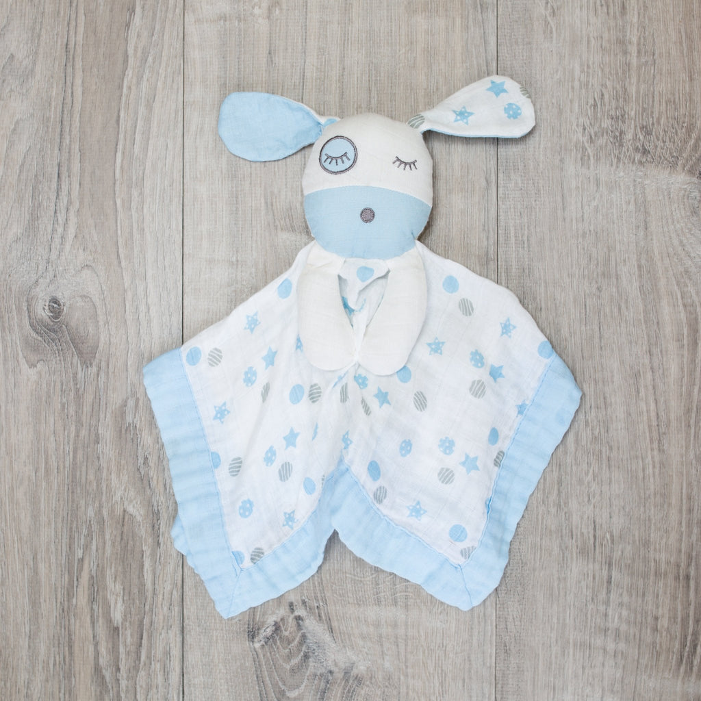 Lulujo - Cotton Muslin Lovie Comforter Blanket - Blue Puppy - Baby&More