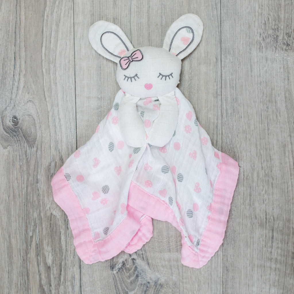 Lulujo - Cotton Muslin Lovie Comforter Blanket - Pink Bunny - Baby&More