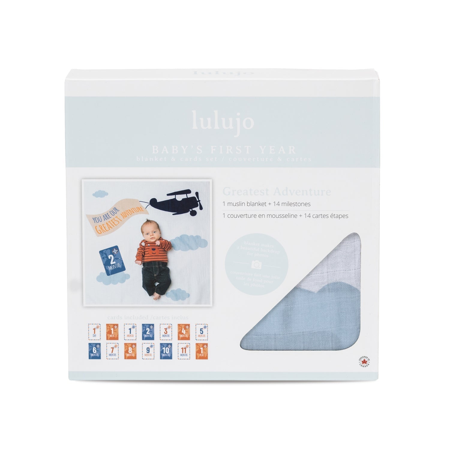 Lulujo - Cotton Swaddle & Milestone Marker Cards Gift Set - Greatest Adventure - Baby&More
