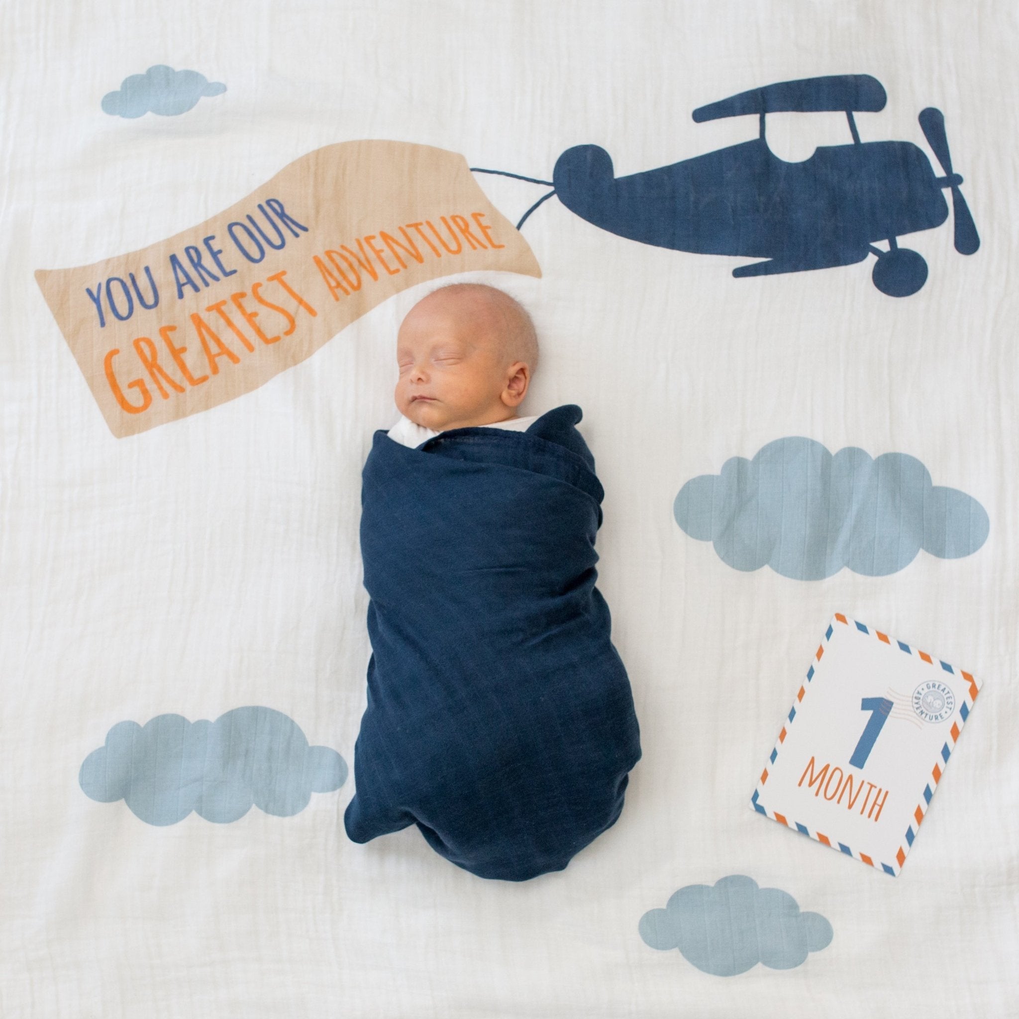Lulujo - Cotton Swaddle & Milestone Marker Cards Gift Set - Greatest Adventure - Baby&More