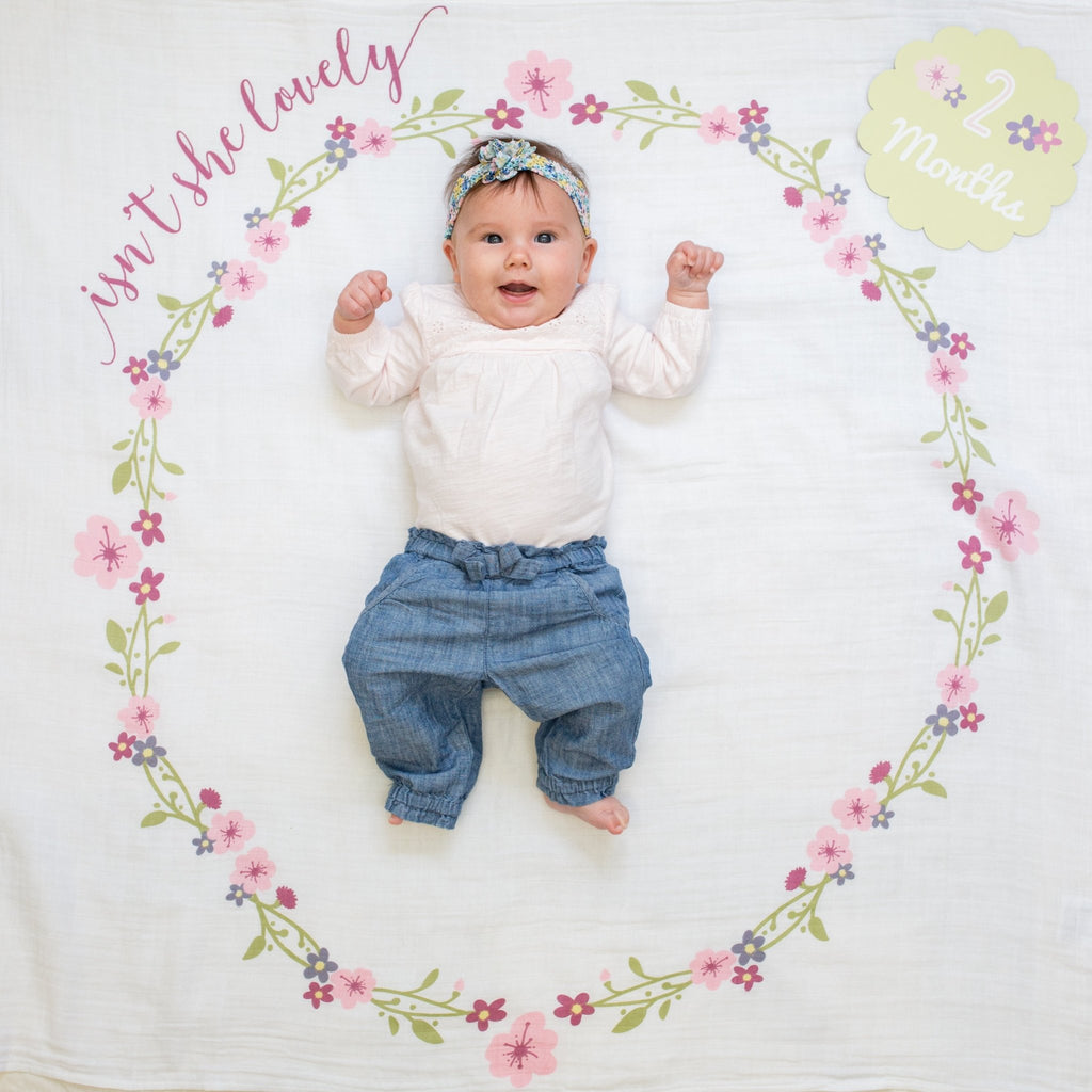 Lulujo - Cotton Swaddle & Milestone Marker Cards Gift Set - Isn't She Lovely - Baby&More