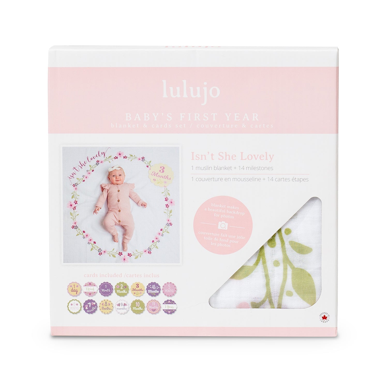Lulujo - Cotton Swaddle & Milestone Marker Cards Gift Set - Isn't She Lovely - Baby&More