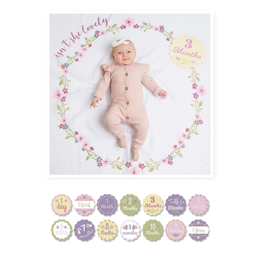 Lulujo - Cotton Swaddle & Milestone Marker Cards Gift Set - Isn't She Lovely - Baby&More