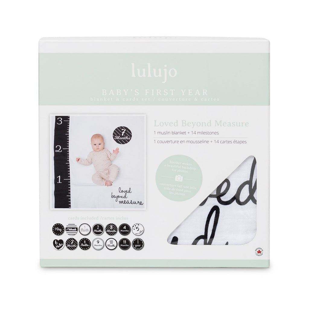 Lulujo - Cotton Swaddle & Milestone Marker Cards Gift Set - Loved Beyond Measure - Baby&More