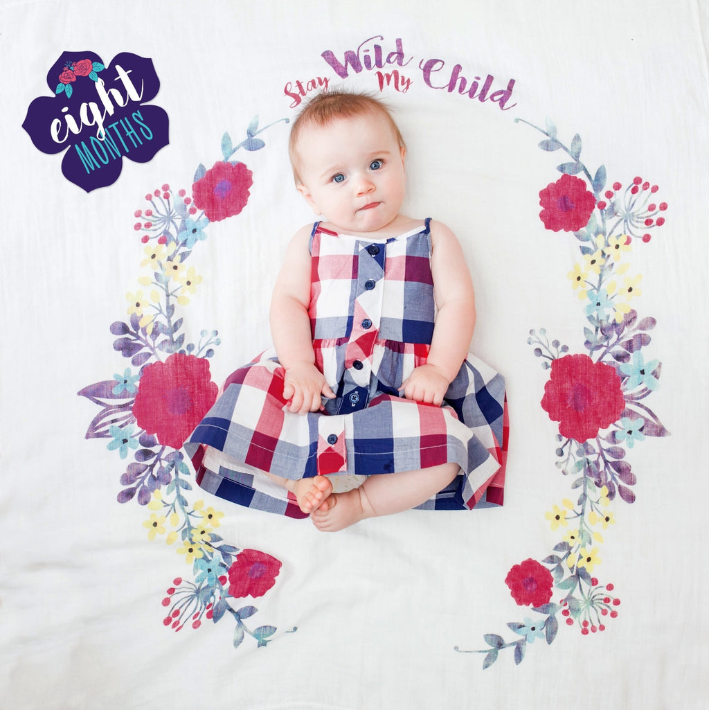 Lulujo - Cotton Swaddle & Milestone Marker Cards Gift Set - Stay Wild My Child - Baby&More