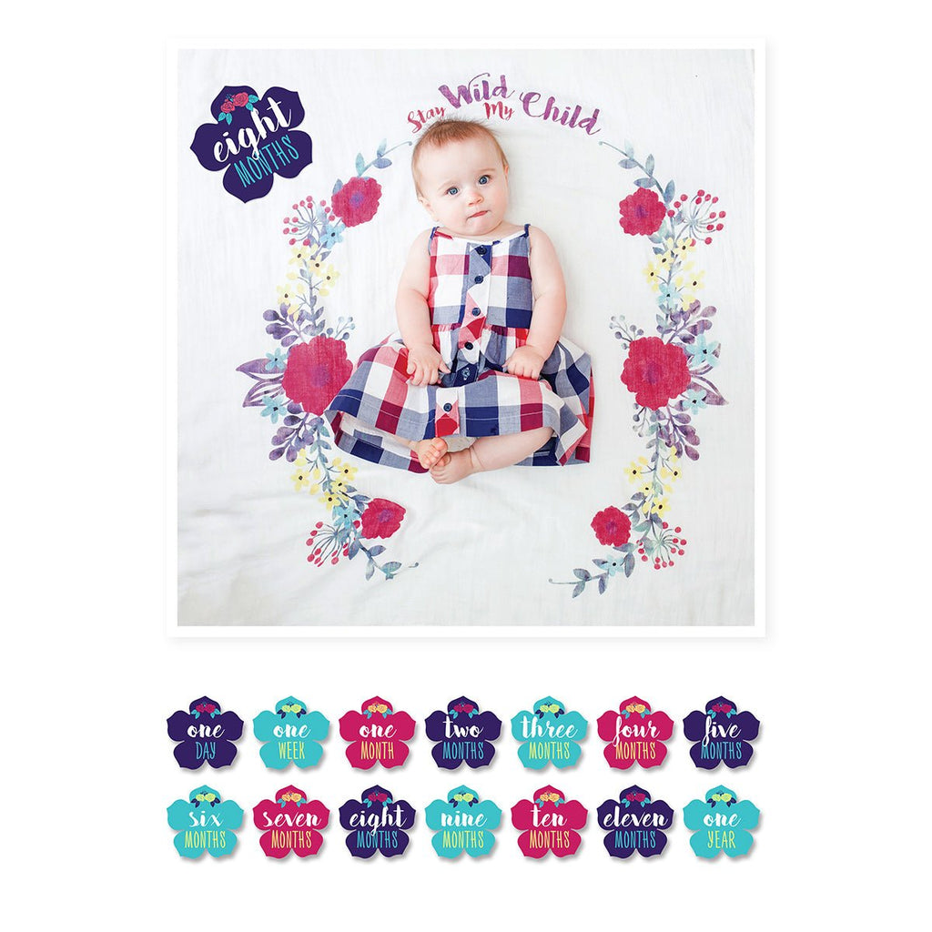 Lulujo - Cotton Swaddle & Milestone Marker Cards Gift Set - Stay Wild My Child - Baby&More