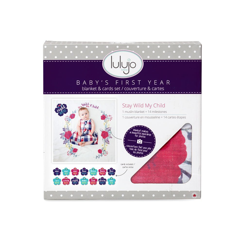 Lulujo - Cotton Swaddle & Milestone Marker Cards Gift Set - Stay Wild My Child - Baby&More