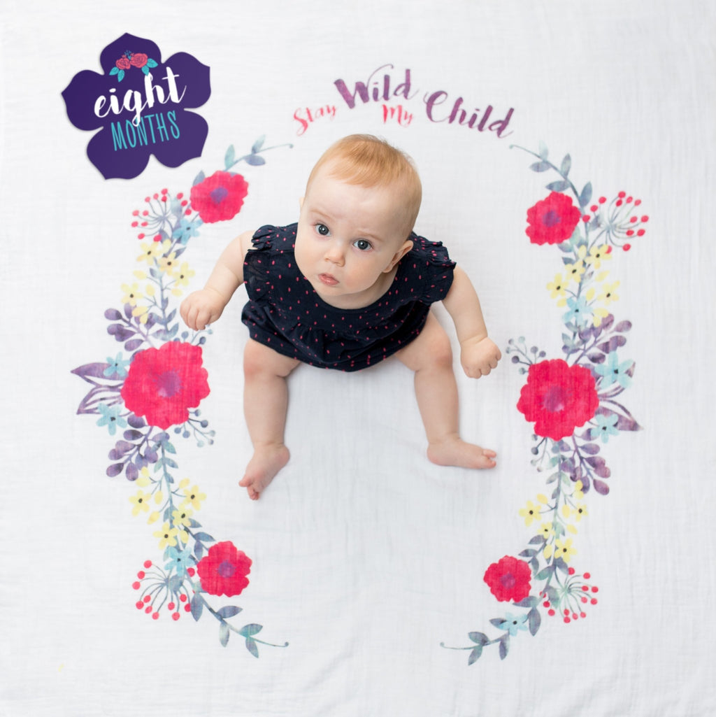 Lulujo - Cotton Swaddle & Milestone Marker Cards Gift Set - Stay Wild My Child - Baby&More