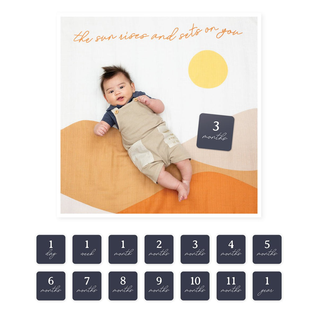 Lulujo - Cotton Swaddle & Milestone Marker Cards Gift Set - Sun Rise - Baby&More