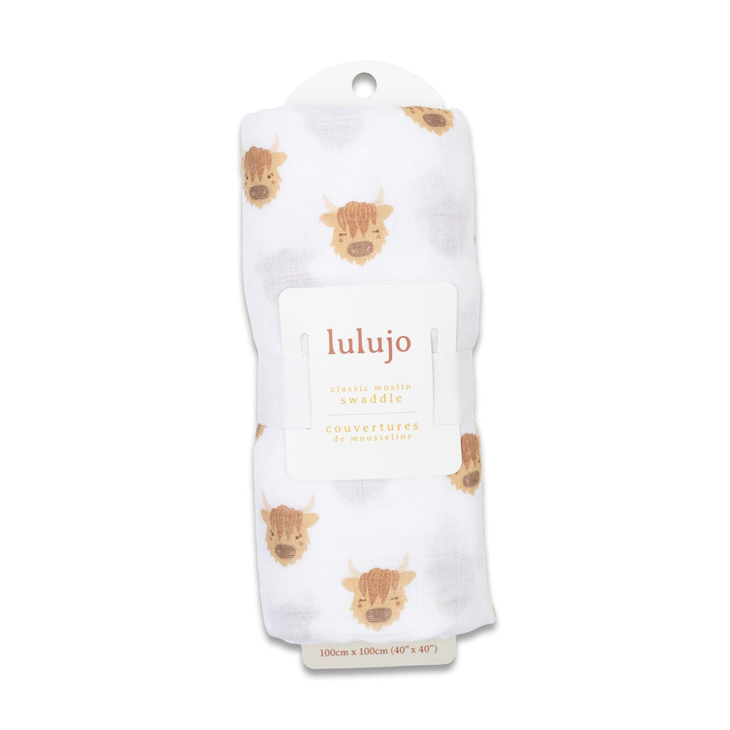 Lulujo - Muslin Swaddle - Highland Cows (100cm x 100cm) - Baby&More