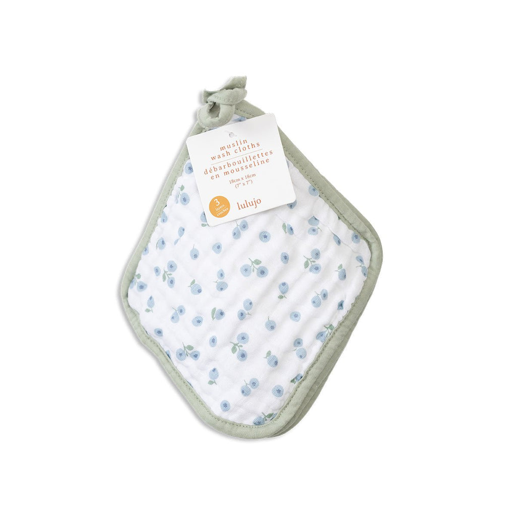 Lulujo - Washcloths - 3 pack - Blueberries, White & Greenery - Baby&More
