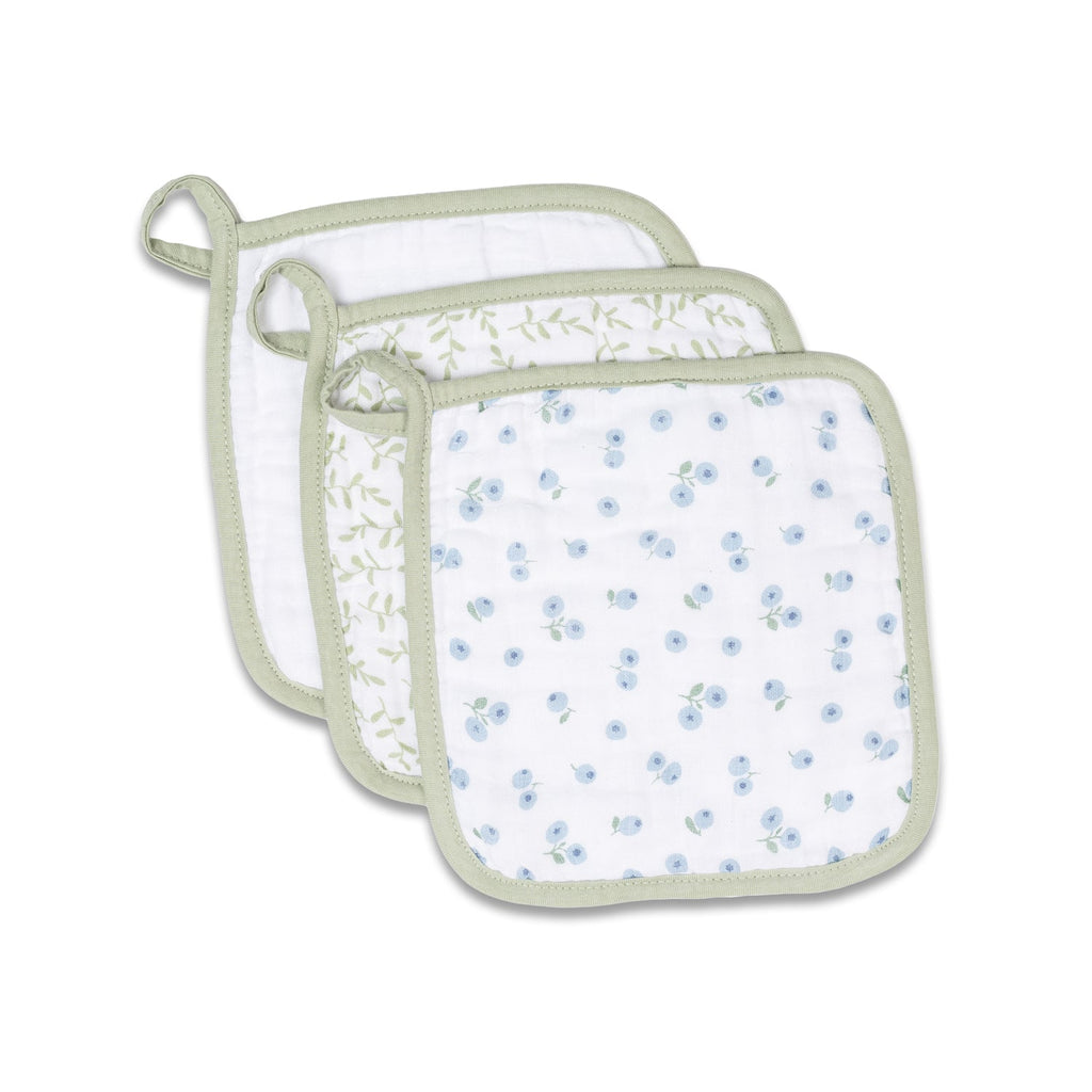 Lulujo - Washcloths - 3 pack - Blueberries, White & Greenery - Baby&More