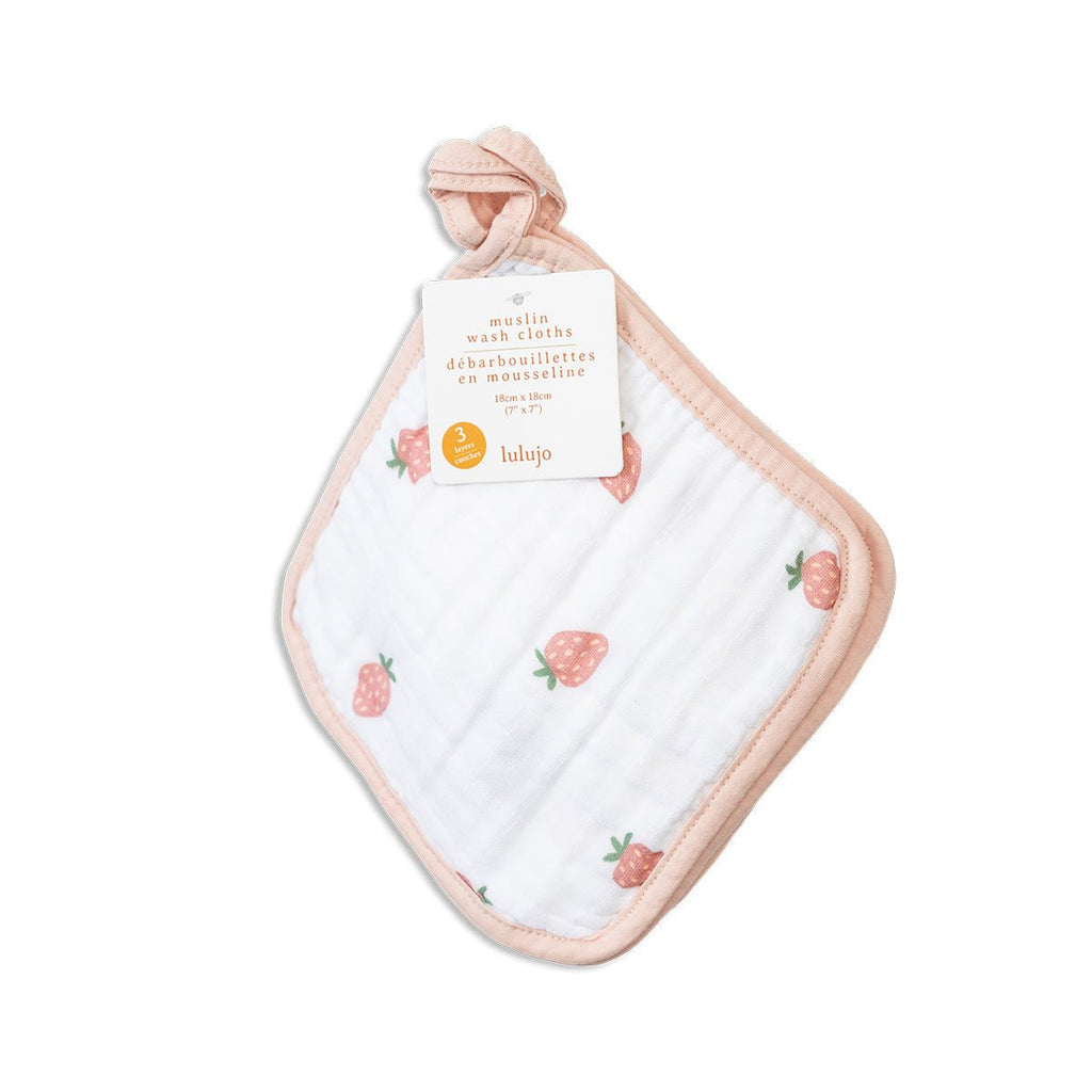 Lulujo - Washcloths - 3 Pack - Peaches, White & Strawberries - Baby&More