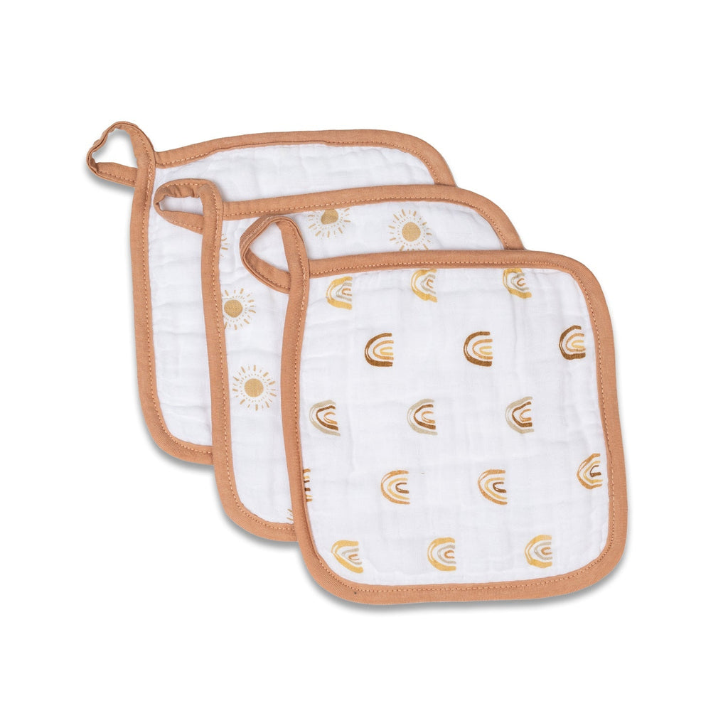 Lulujo - Washcloths 3 Pack - Rainbows , White & Suns - Baby&More