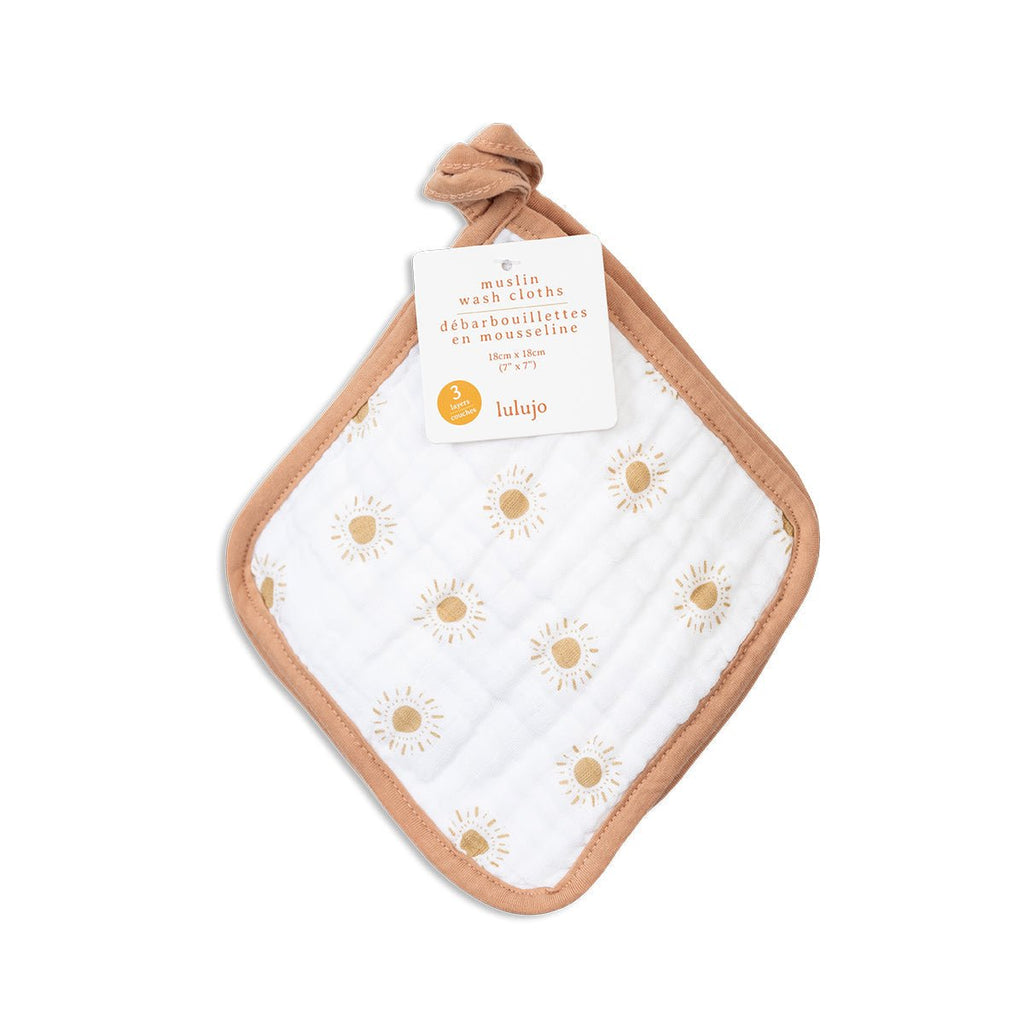Lulujo - Washcloths 3 Pack - Rainbows , White & Suns - Baby&More