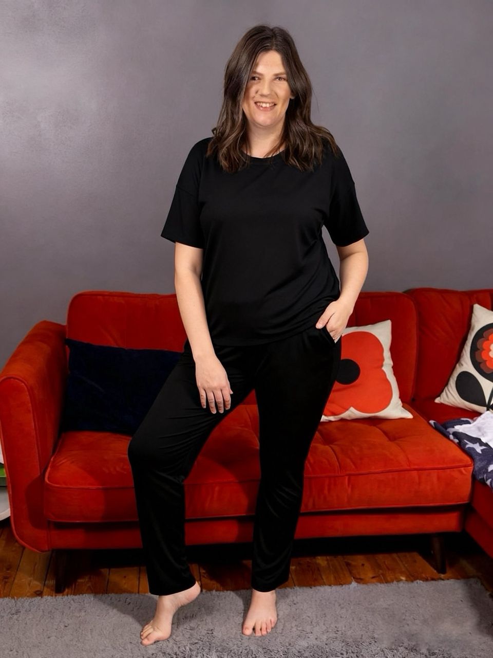 Luxurious Cotton Breastfeeding Short Sleeved Loungewear / Pyjamas - Black - Baby&More