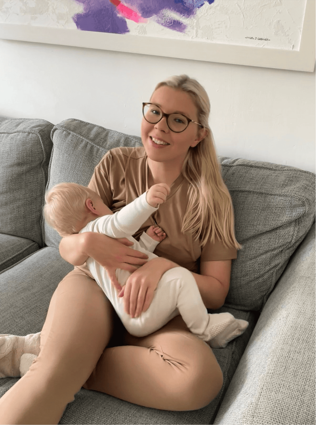 Luxurious Cotton Breastfeeding Short Sleeved Loungewear / Pyjamas - Mocha - Baby&More