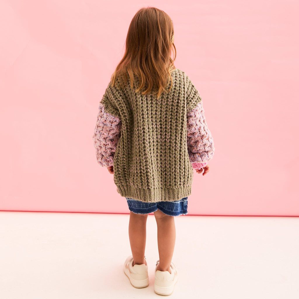 Cara & The Sky Madison Mini Me Oversized Balloon Sleeve Kids Cardigan