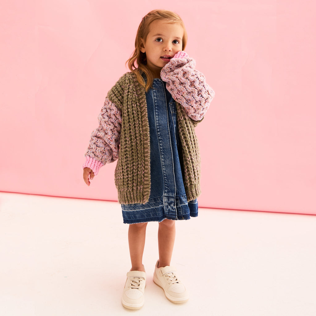 Cara & The Sky Madison Mini Me Oversized Balloon Sleeve Kids Cardigan