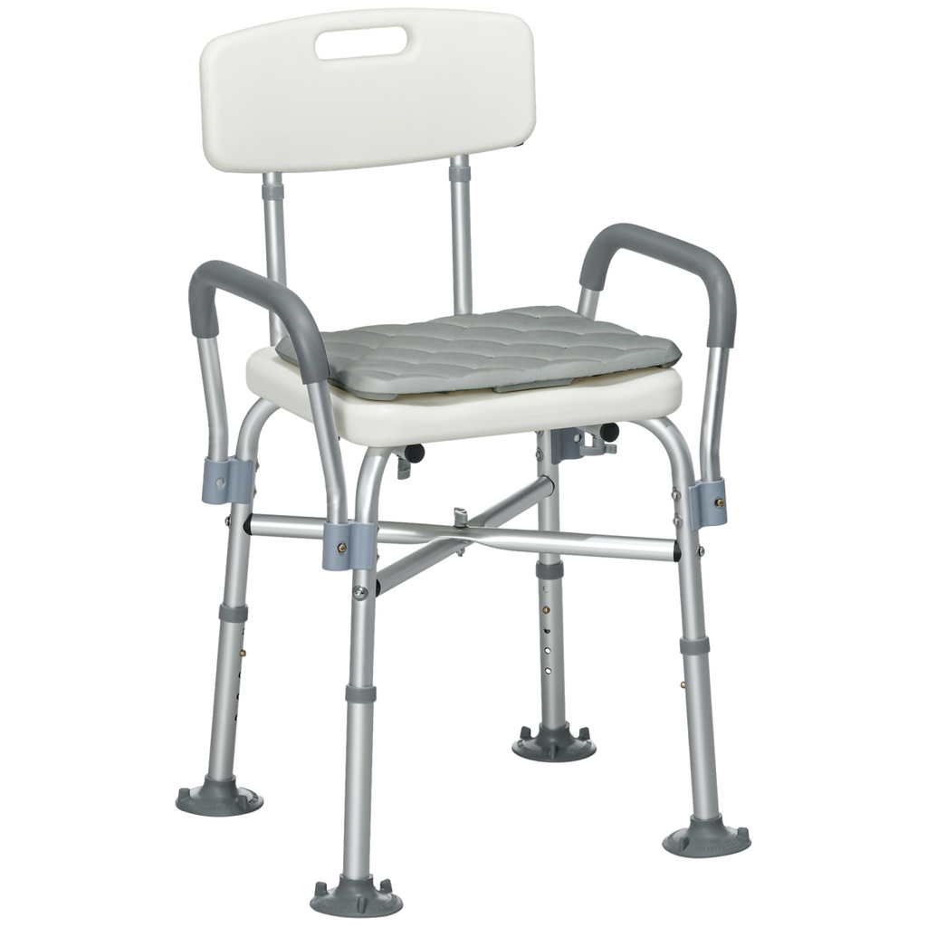 Bath / Shower Chair with Backrest & Armrests, Adjustable Height - Aluminium, Max 180kg