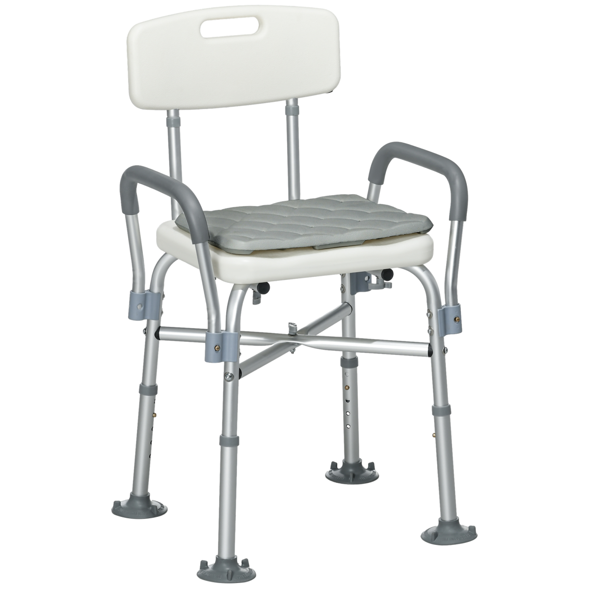 Bath / Shower Chair with Backrest & Armrests, Adjustable Height - Aluminium, Max 180kg