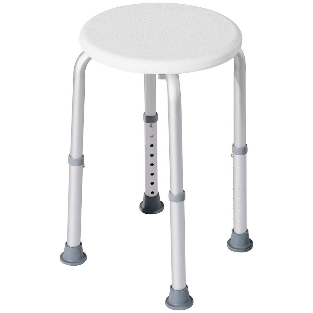 Bath / Shower Stool, Adjustable Height - White - Max 136kg