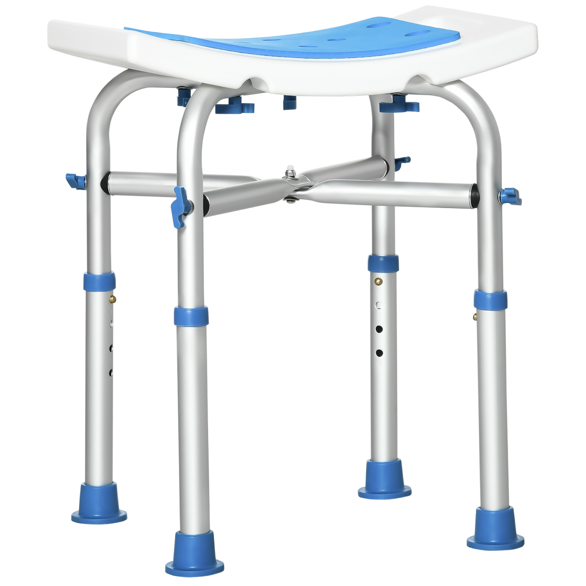 Bath / Shower Stool, Adjustable Height - White & Blue - Max 150kg