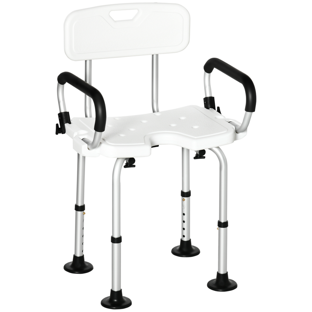 Bath / Shower Chair with Backrest & Armrests, Adjustable Height - Aluminium. Max 136kg