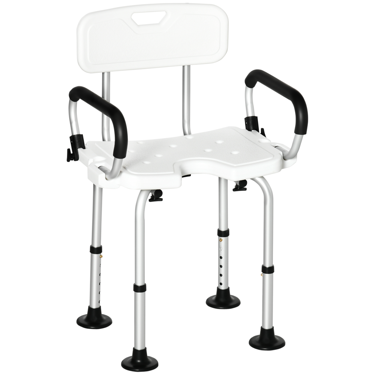Bath / Shower Chair with Backrest & Armrests, Adjustable Height - Aluminium. Max 136kg