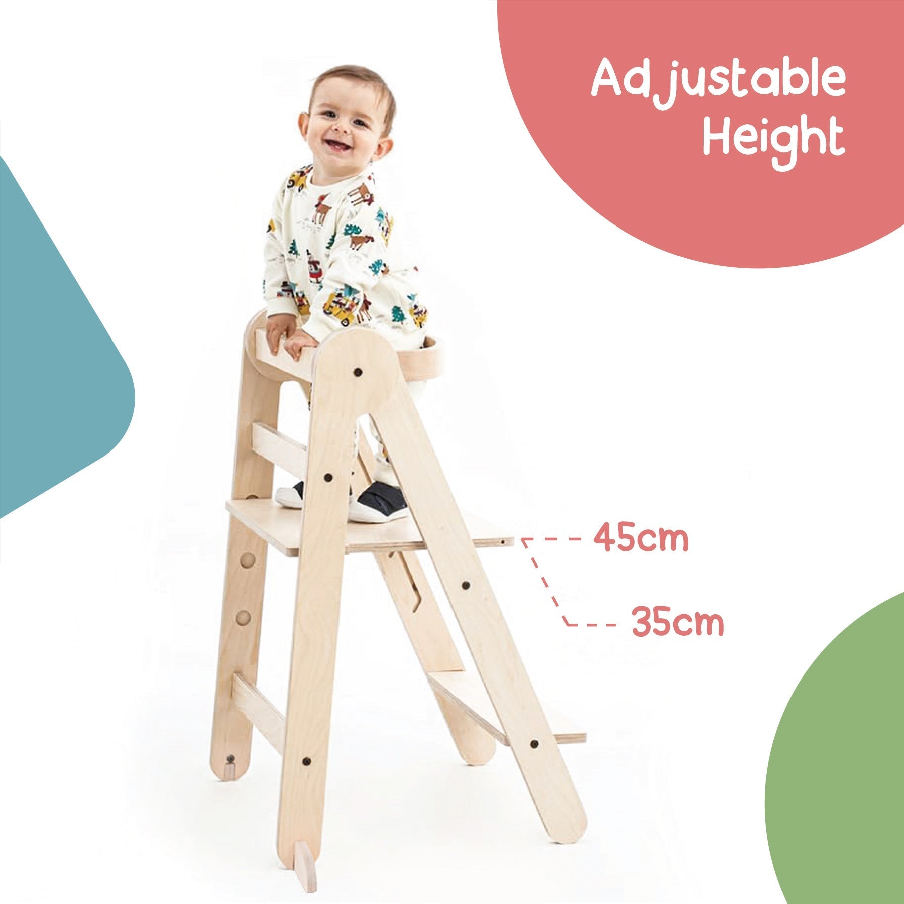 MamaToyz Folding Learning Tower - Natural Beech Wood Montessori Child Safety Platform - Baby&More