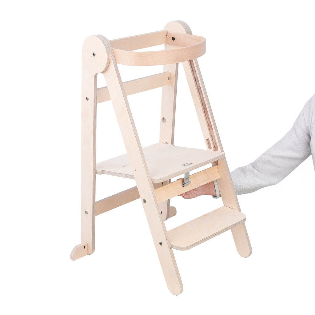 MamaToyz Folding Learning Tower - Natural Beech Wood Montessori Child Safety Platform - Baby&More