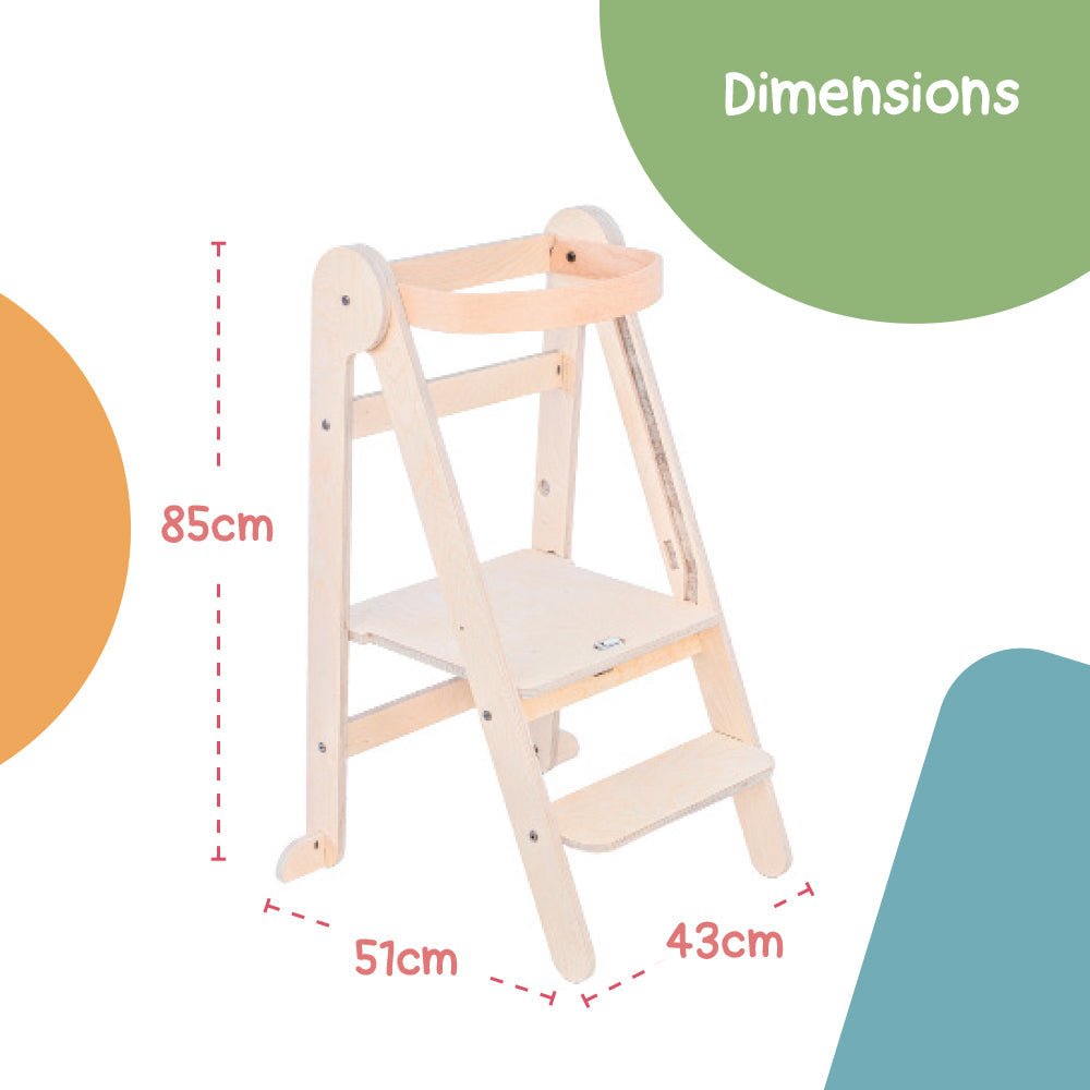 MamaToyz Folding Learning Tower - Natural Beech Wood Montessori Child Safety Platform - Baby&More