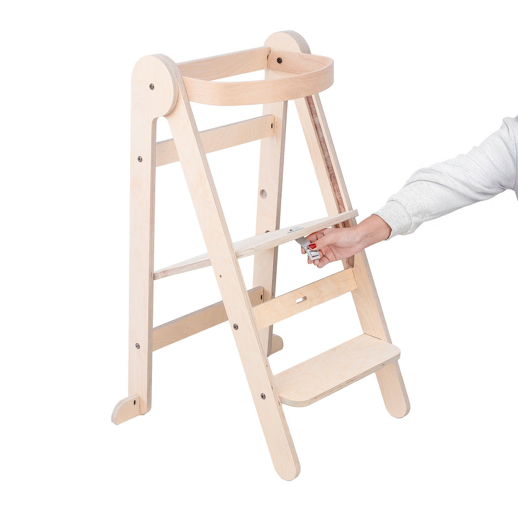 MamaToyz Folding Learning Tower - Natural Beech Wood Montessori Child Safety Platform - Baby&More