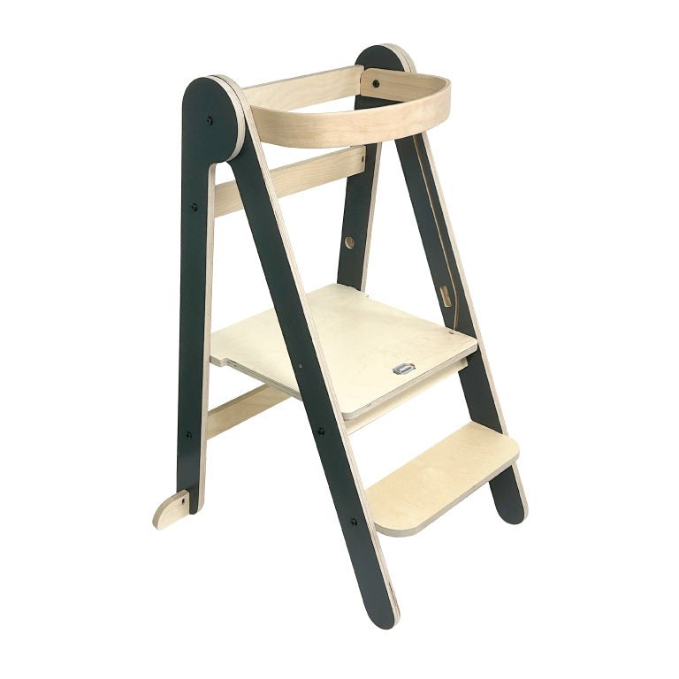 MamaToyz Folding Learning Tower Natural Beech Wood Montessori Child Safety Platform - Dark Grey / Natural - Baby&More