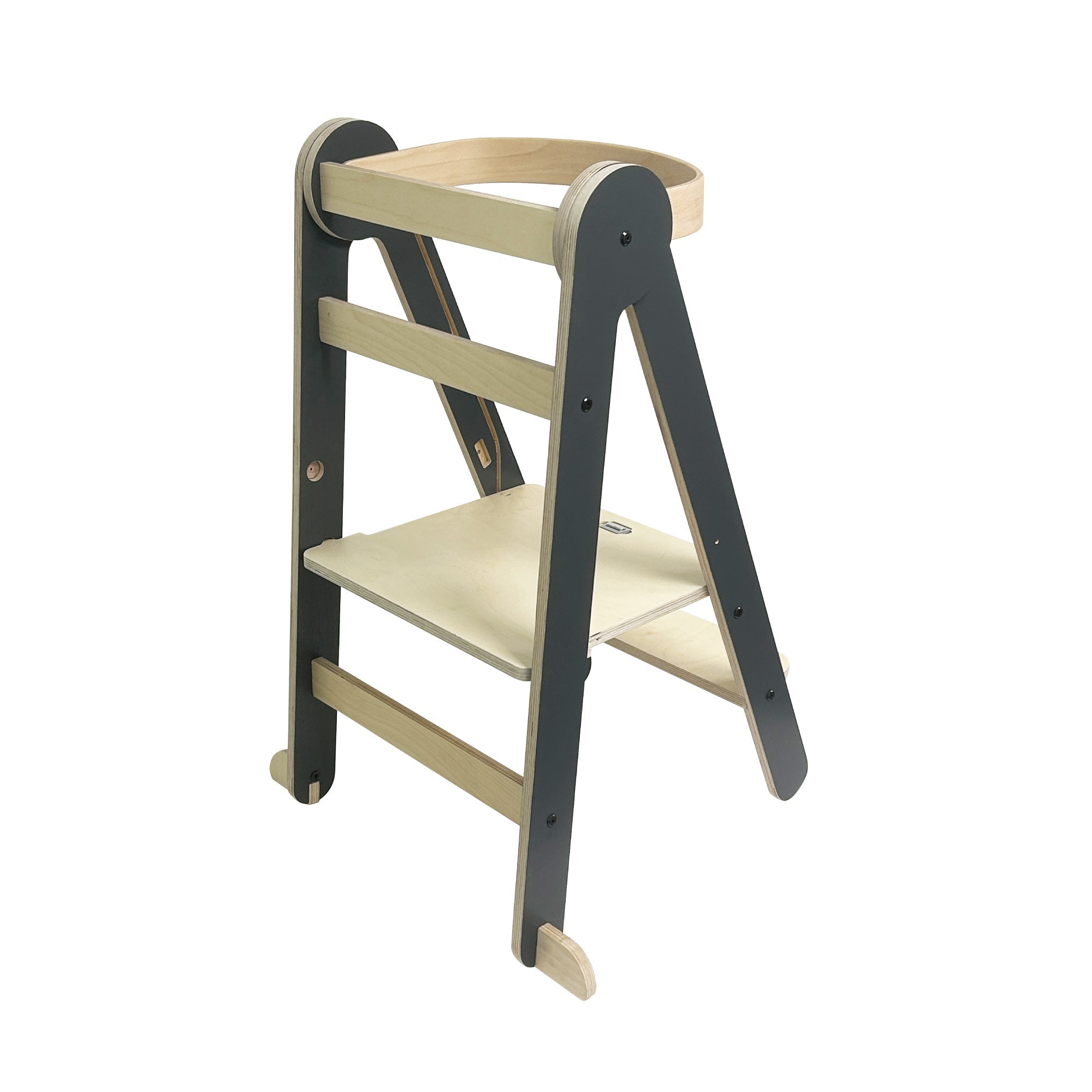 MamaToyz Folding Learning Tower Natural Beech Wood Montessori Child Safety Platform - Dark Grey / Natural - Baby&More