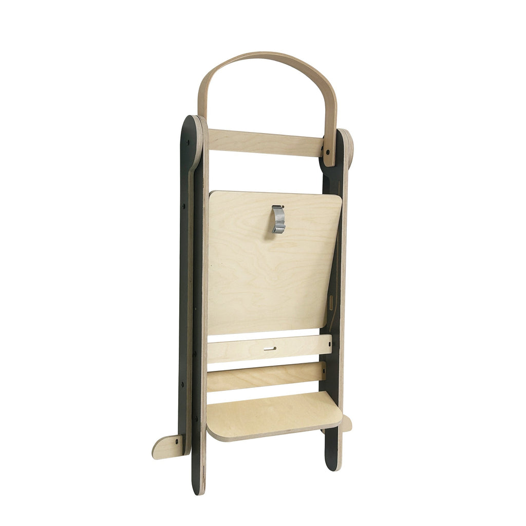 MamaToyz Folding Learning Tower Natural Beech Wood Montessori Child Safety Platform - Dark Grey / Natural - Baby&More